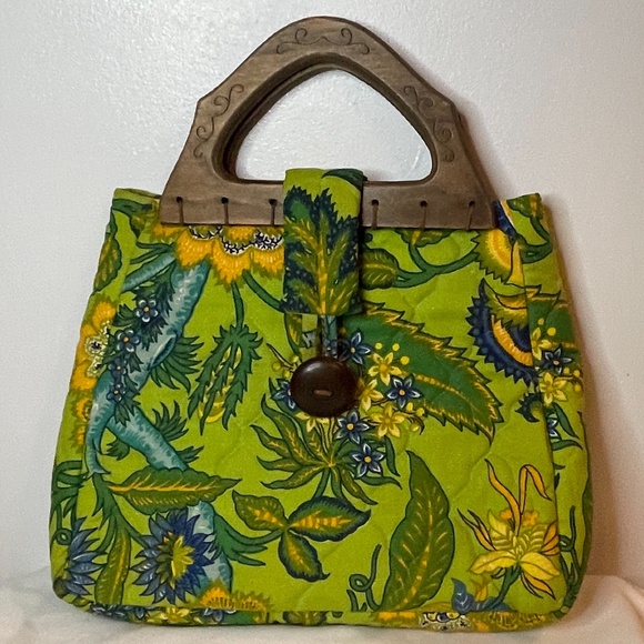 Vintage Handbags - Sixties vintage grandma chic quilted wood handbag